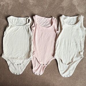 Ribbed Kids Onesie 3 Piece Set - Cream, Pink